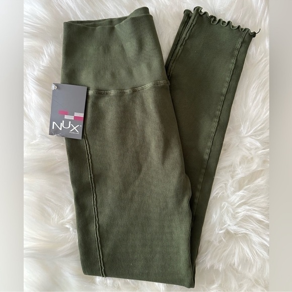 NWT NUX For The Frill High Rise Ribbed 7/8 Leggings Olive Green Size M/L NEW!! - Picture 1 of 14